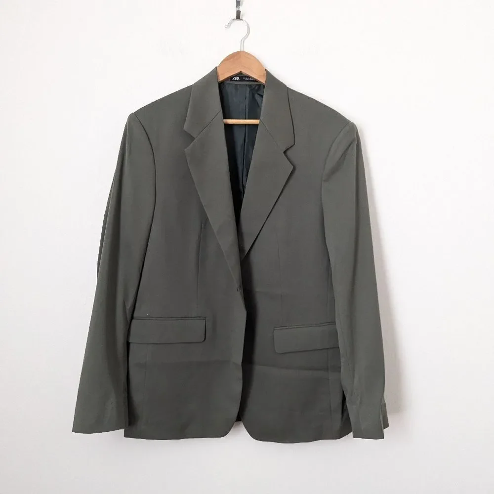 NWT Zara men's muted green Stretch Suit business casual office jacket blazer